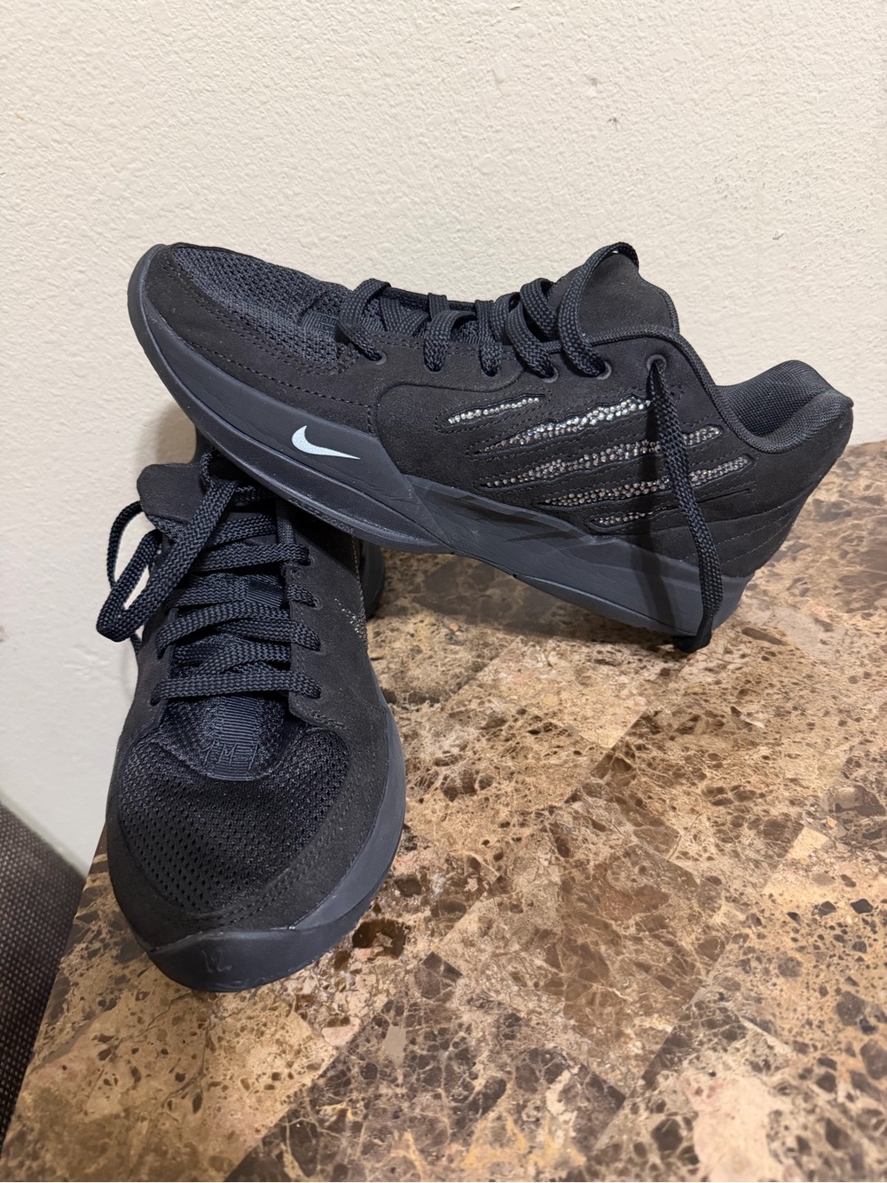 Nike Black Low-Top Mesh & Synthetic Sneakers with White Swoosh